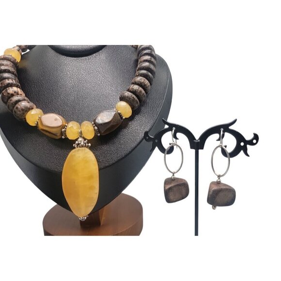 Silpada 925 Honey Jade Tigers Eye Set 18" Necklace Dangle Earrings 6" Bracelet - Picture 9 of 16